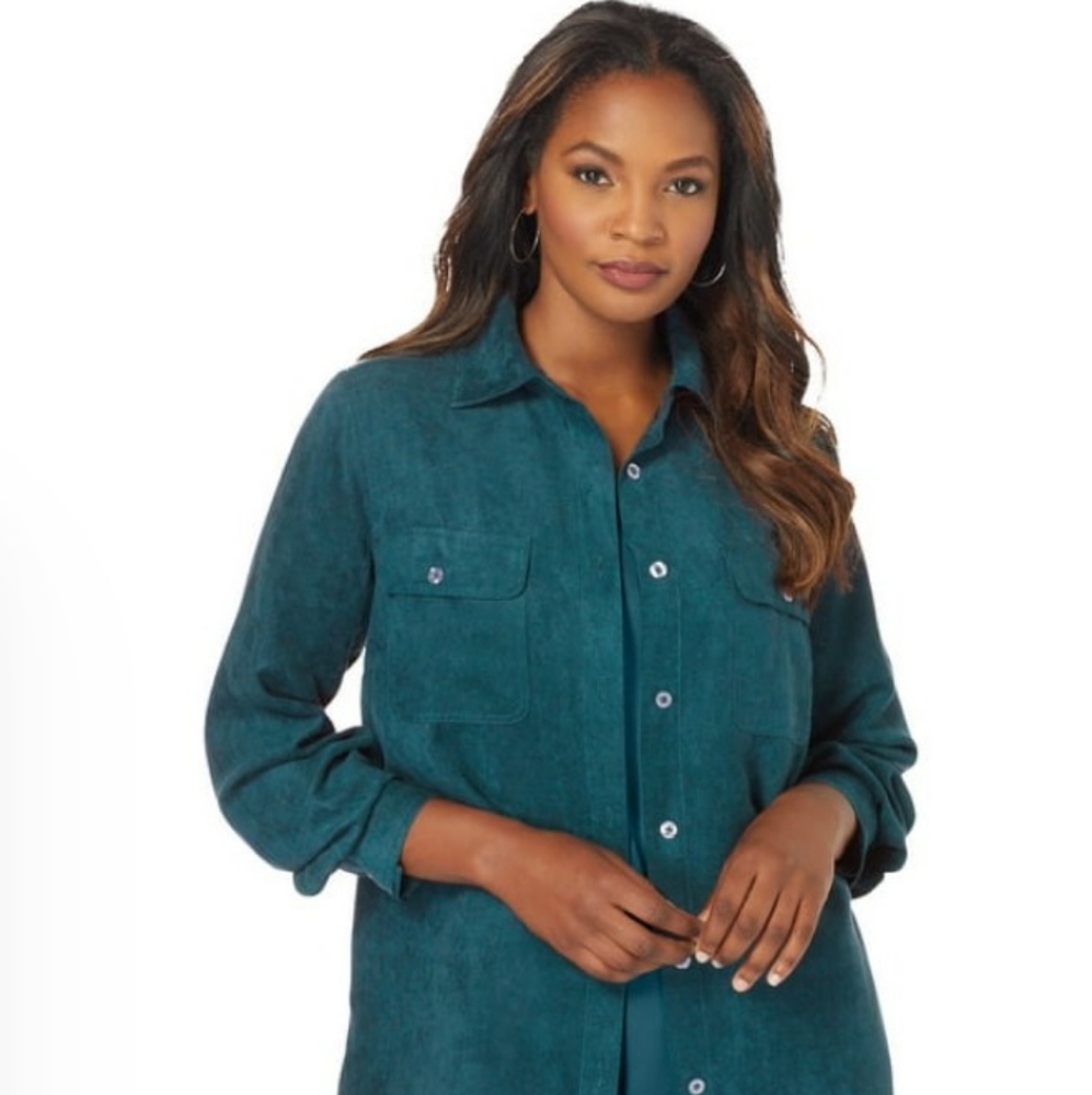 Roamans  Midnight Teal Button Down Shirt Size 1X NWOT